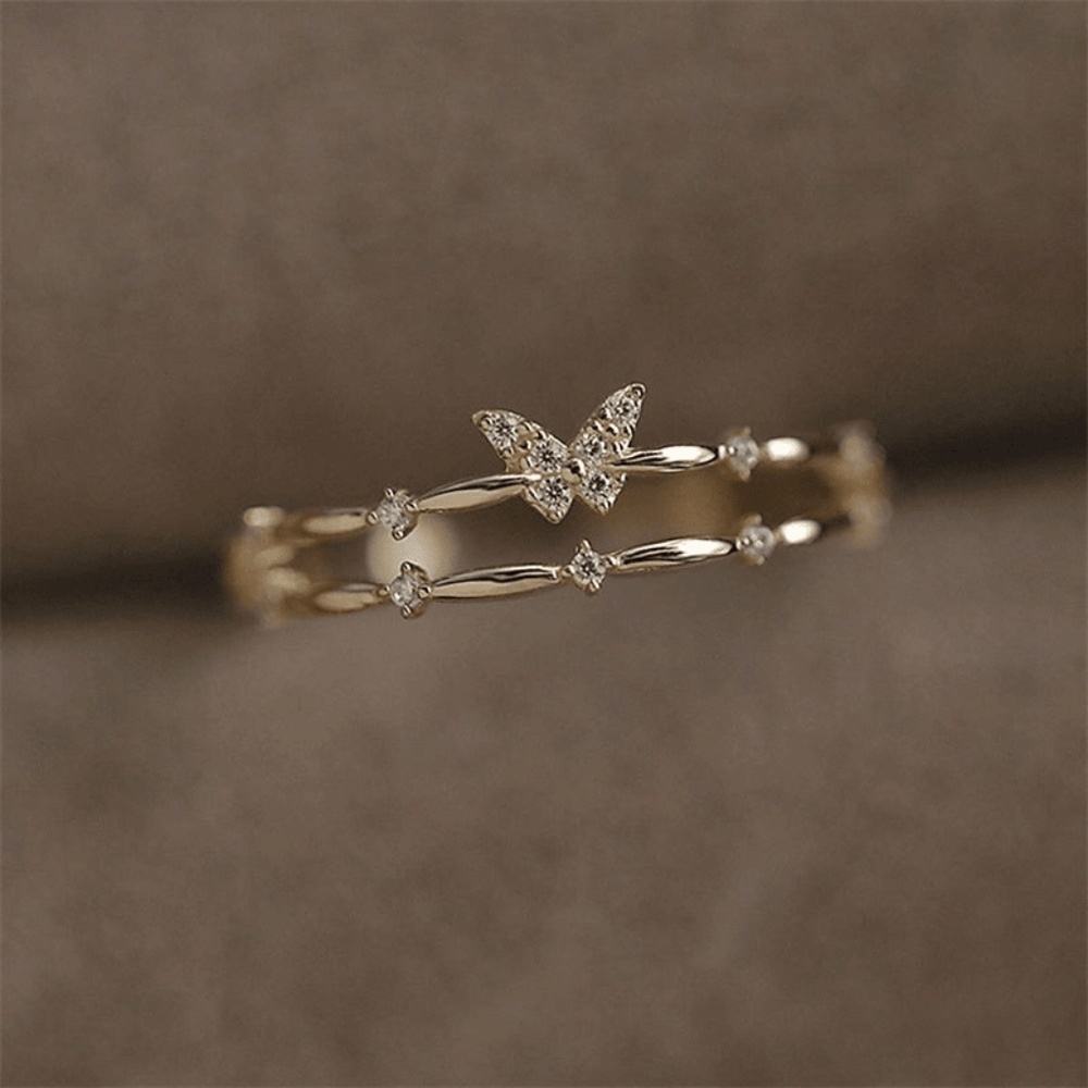 Dainty Double Layering Butterfly Ring in 925 Sterling Silver With Rose Gold Over